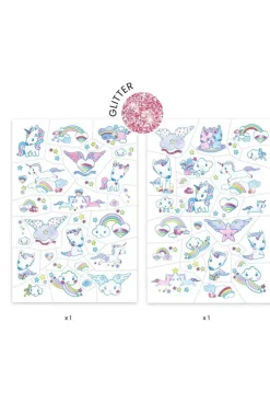 2 planches de tattoos licornes glitter Djeco