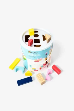 Baril boîte à formes et 75 blocs en bois Oxybul