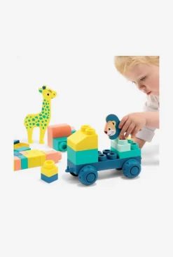 Baril BRIQUI 53 briques avec 1 véhicule et 2 animaux en mousse Ludi