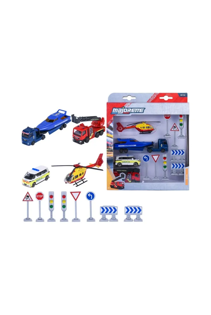 Coffret 4 véhicules d'urgence et panneaux