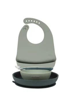 Coffret repas avec bavoir en silicone vert Nattou