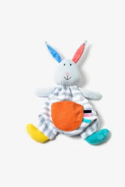 Doudou Lapin rayé gris Oxybul