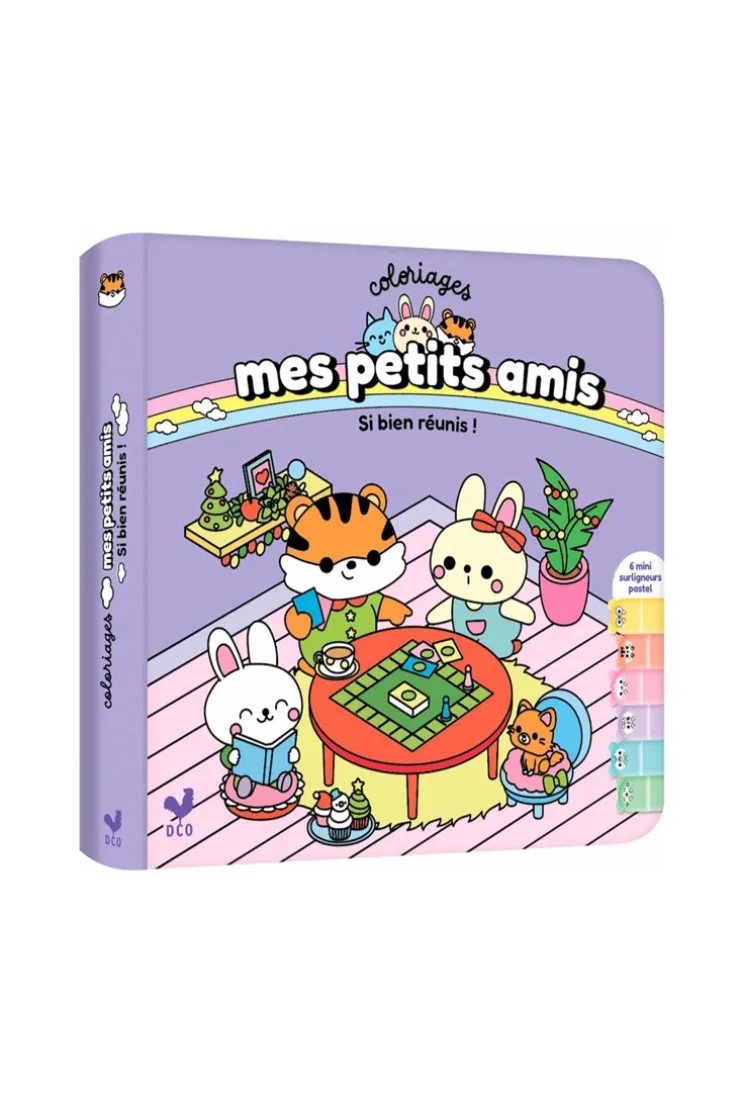 Livre Coloriages Mes petits amis si bien réunis ! et 6 surligneurs