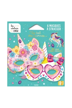 Pochette 6 masques à strasser, le bal des licornes