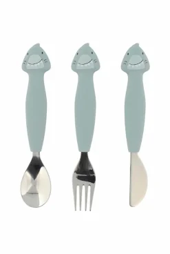 Set de 3 couverts silicone et inox requin