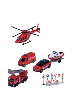 Set de 4 véhicules d'urgences avec panneaux (pompier ou police)