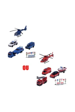 Set de 4 véhicules d'urgences avec panneaux (pompier ou police)