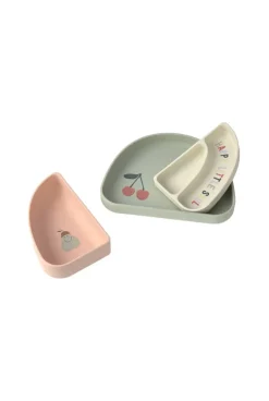 Set de vaisselle en silicone 3 pcs Cerise Happy Fruits, Rose, Kaki clair, écru LÄSSIG