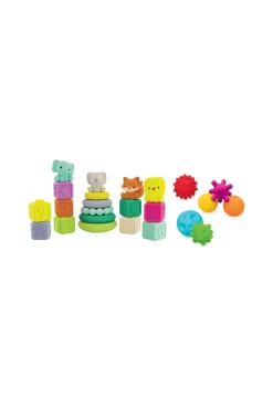 Set sensoriel 24 pièces balles, animaux, cubes et pyramides à empiler Infantino