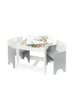 Table de jeux et ses deux chaises encastrables grises Oxybul
