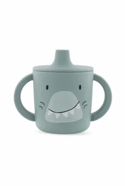 Tasse d'apprentissage en silicone requin bleu gris