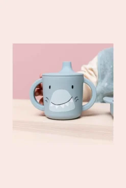 Tasse d'apprentissage en silicone requin bleu gris