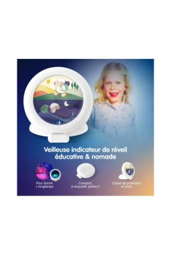 Veilleuse indicatrice de réveil nomade blanc Globe trotter Pabobo